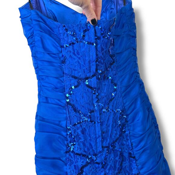 Vintage Roberta California Blue Sequin Lace Bow Bodycon Midi Dress Size 3/4 - Picture 5 of 7